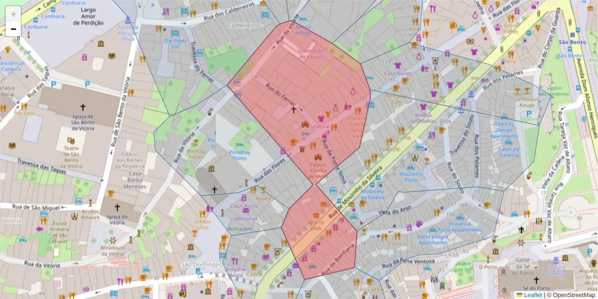 Mapa detalhado do código postal 4050-416 com limites, códigos postais vizinhos e agências dos correios