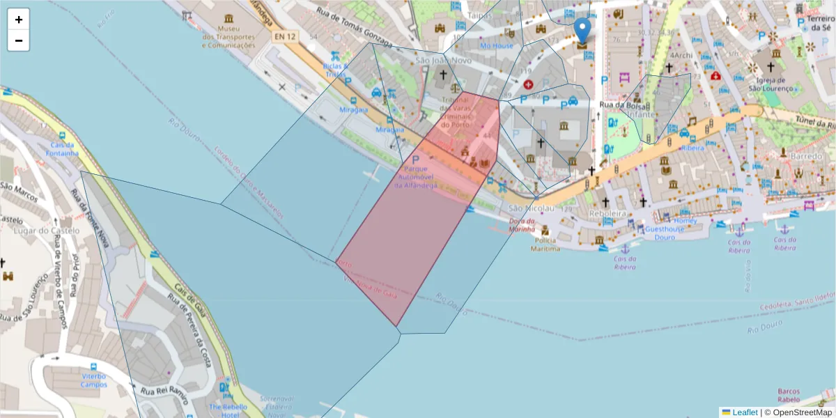 Mapa detalhado do código postal 4050-43 com limites, códigos postais vizinhos e agências dos correios