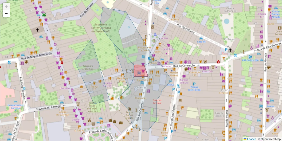 Mapa detalhado do código postal 4050-448 com limites, códigos postais vizinhos e agências dos correios