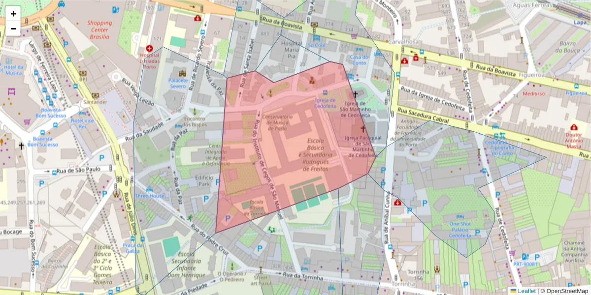 Mapa detalhado do código postal 4050-466 com limites, códigos postais vizinhos e agências dos correios