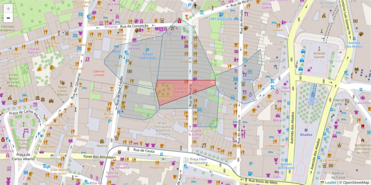 Mapa detalhado do código postal 4050-478 com limites, códigos postais vizinhos e agências dos correios