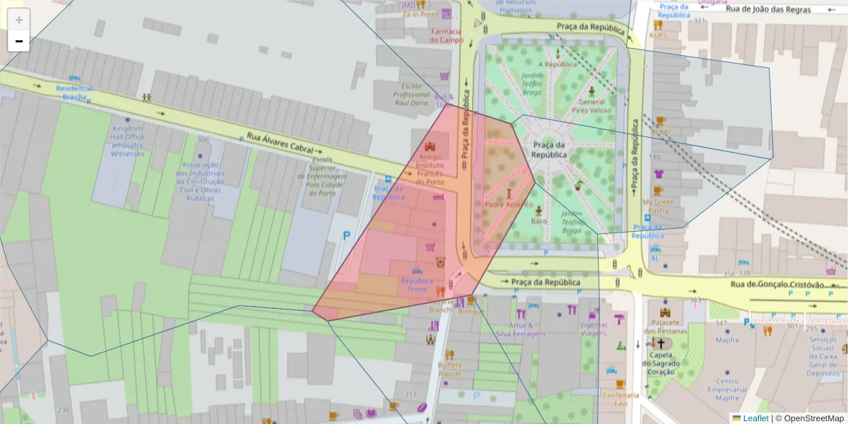 Mapa detalhado do código postal 4050-496 com limites, códigos postais vizinhos e agências dos correios