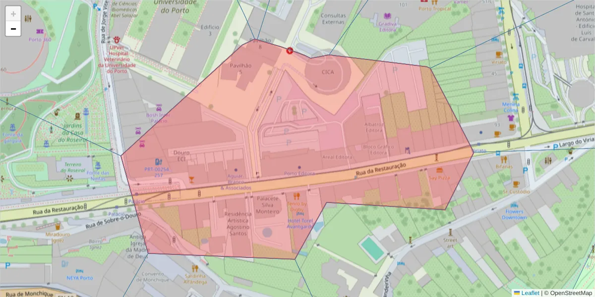 Mapa detalhado do código postal 4050-506 com limites, códigos postais vizinhos e agências dos correios