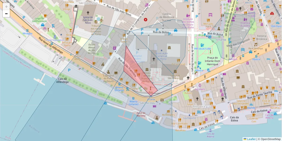 Mapa detalhado do código postal 4050-549 com limites, códigos postais vizinhos e agências dos correios