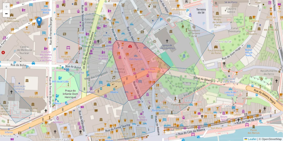 Mapa detalhado do código postal 4050-551 com limites, códigos postais vizinhos e agências dos correios