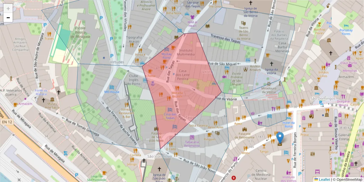 Mapa detalhado do código postal 4050-597 com limites, códigos postais vizinhos e agências dos correios