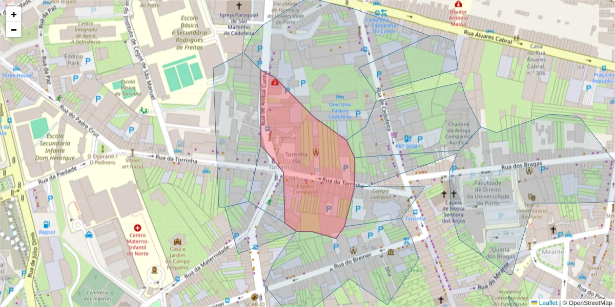 Mapa detalhado do código postal 4050-609 com limites, códigos postais vizinhos e agências dos correios