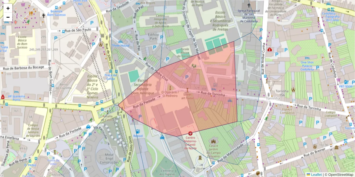 Mapa detalhado do código postal 4050-612 com limites, códigos postais vizinhos e agências dos correios