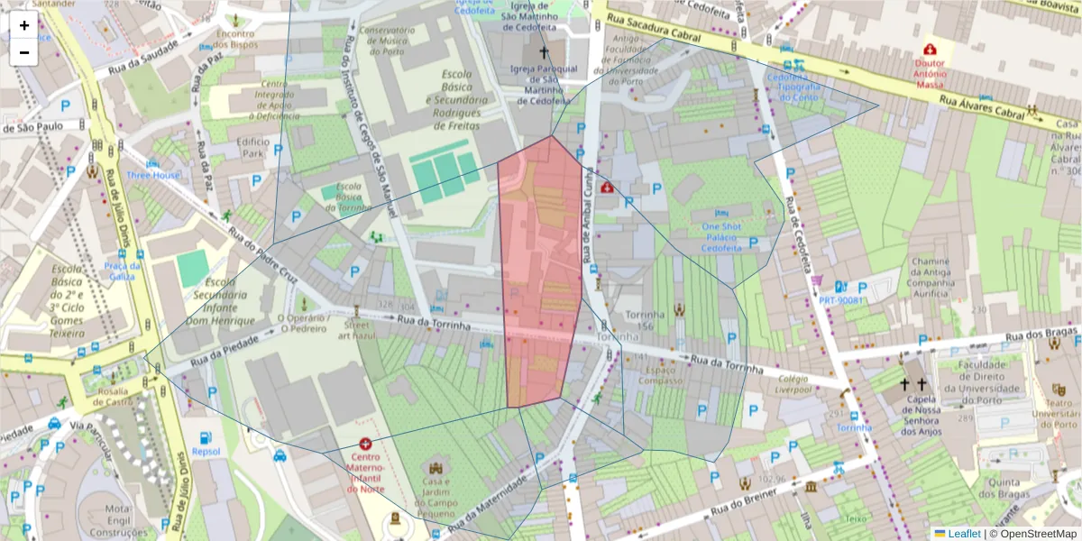 Mapa detalhado do código postal 4050-613 com limites, códigos postais vizinhos e agências dos correios