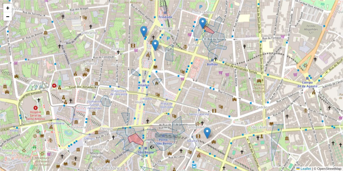 Mapa detalhado do código postal 4050-618 com limites, códigos postais vizinhos e agências dos correios