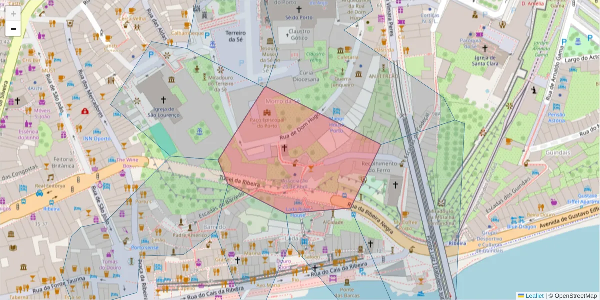 Mapa detalhado do código postal 4050-622 com limites, códigos postais vizinhos e agências dos correios