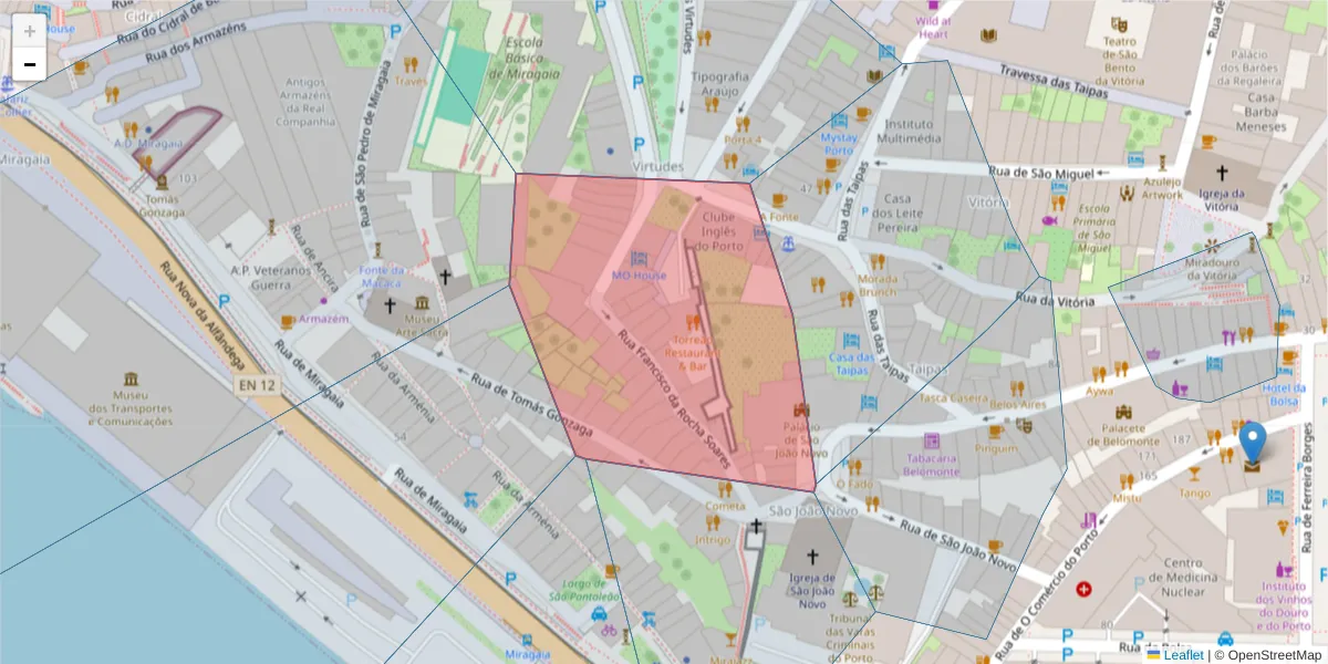 Mapa detalhado do código postal 4050-630 com limites, códigos postais vizinhos e agências dos correios
