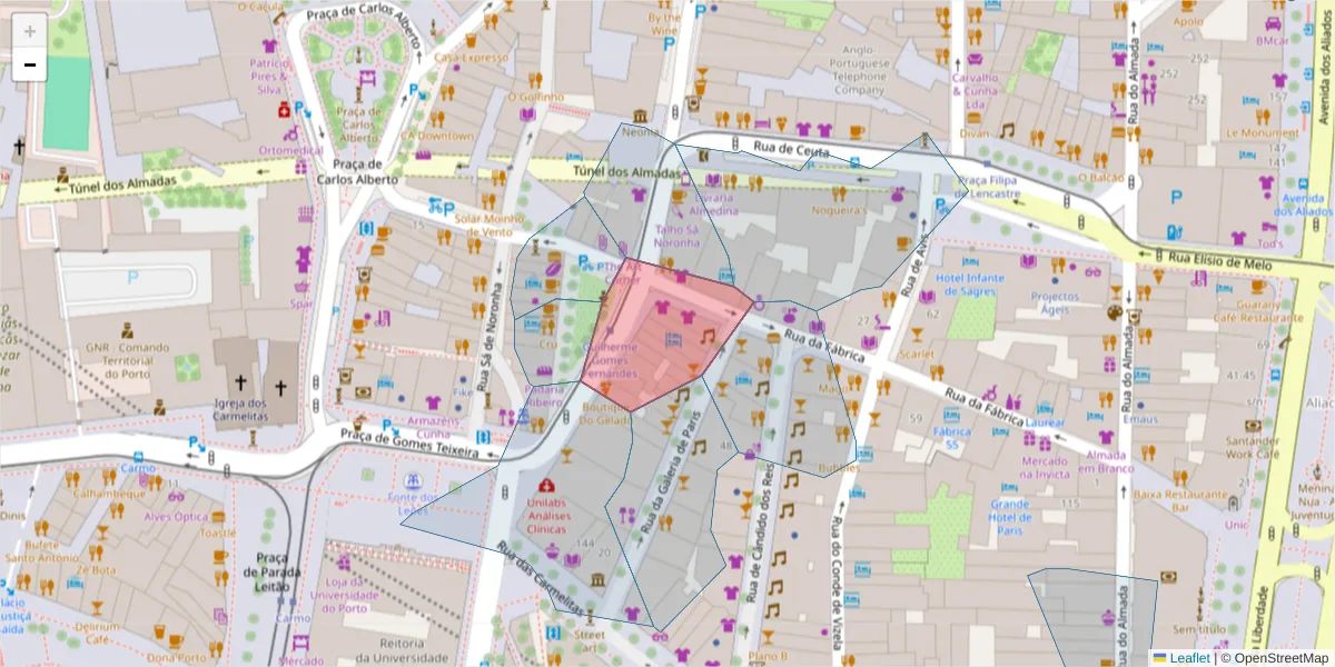 Mapa detalhado do código postal 4050-639 com limites, códigos postais vizinhos e agências dos correios