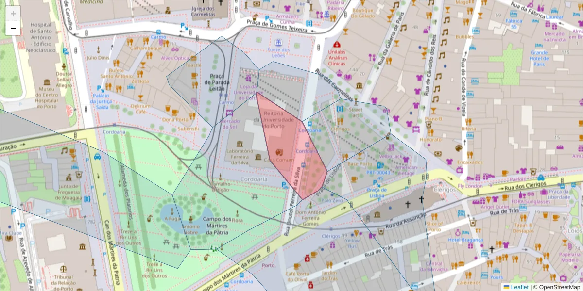 Mapa detalhado do código postal 4099-002 com limites, códigos postais vizinhos e agências dos correios