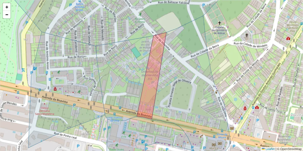 Mapa detalhado do código postal 4100-057 com limites, códigos postais vizinhos e agências dos correios