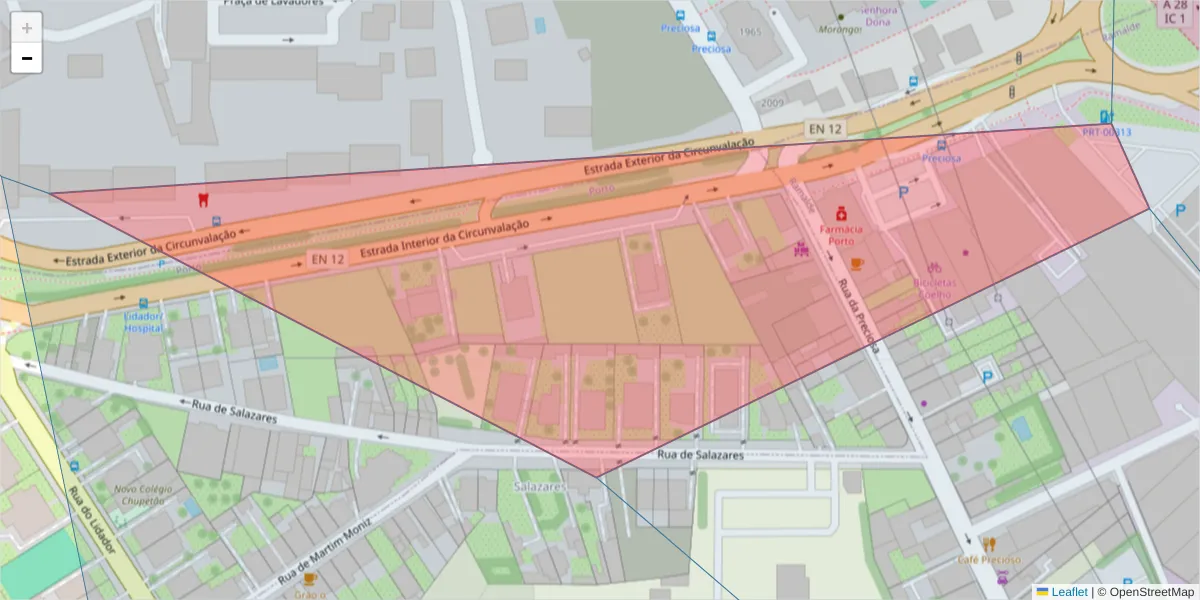 Mapa detalhado do código postal 4100-063 com limites, códigos postais vizinhos e agências dos correios