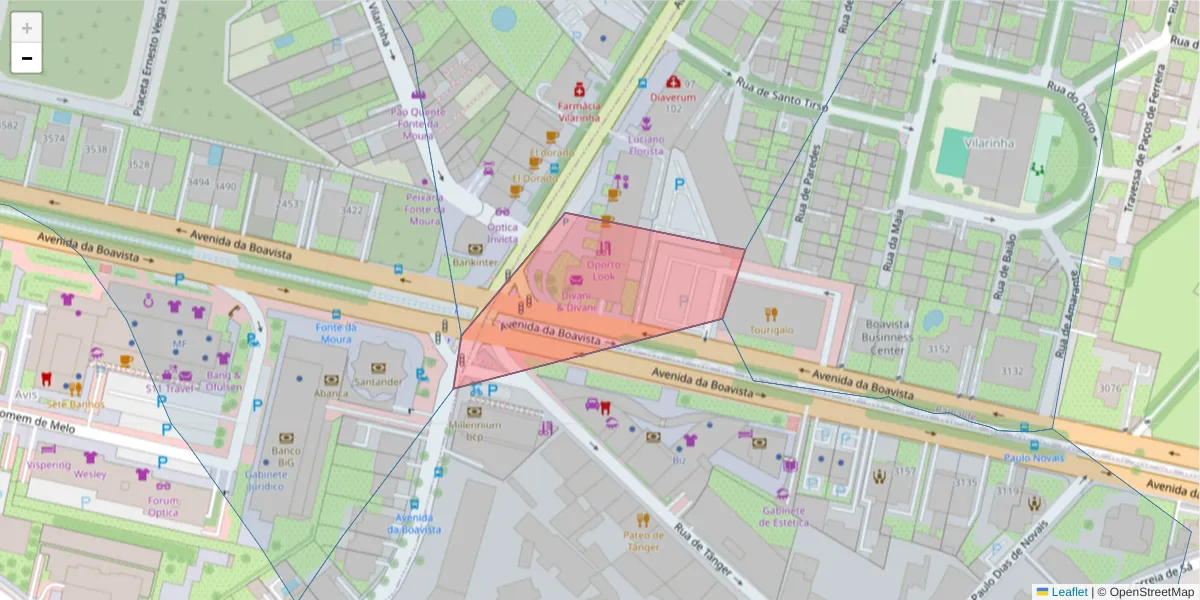 Mapa detalhado do código postal 4100-071 com limites, códigos postais vizinhos e agências dos correios
