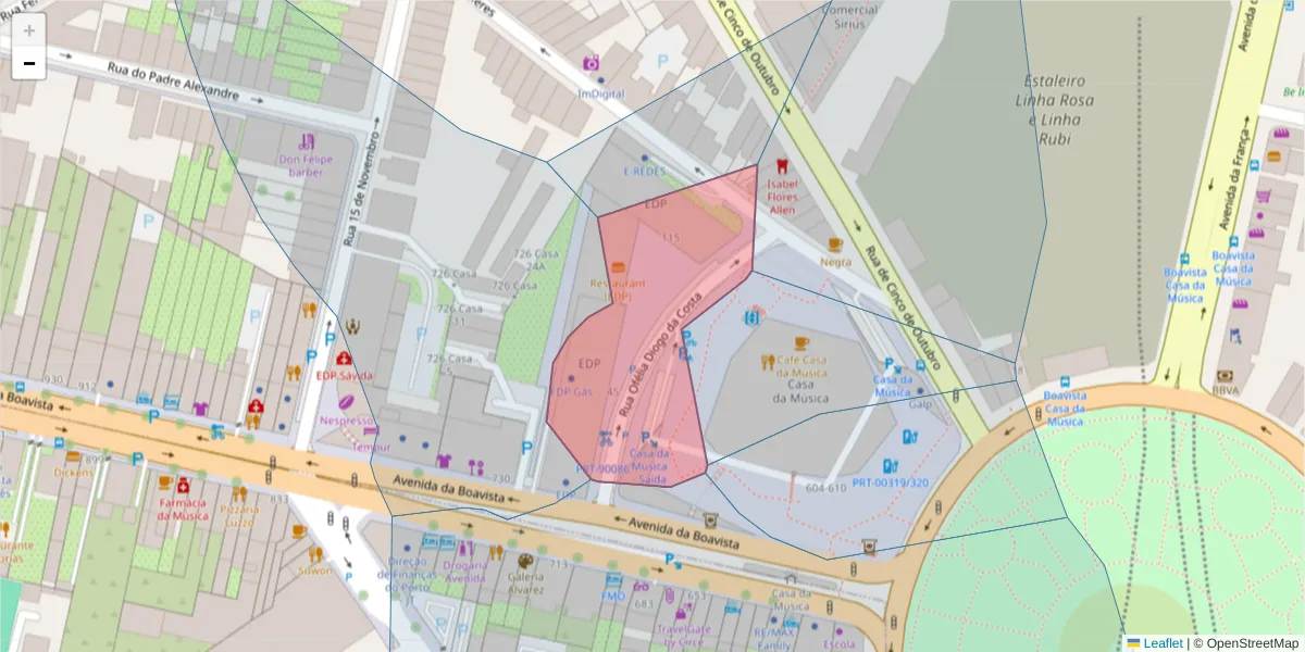 Mapa detalhado do código postal 4100-085 com limites, códigos postais vizinhos e agências dos correios