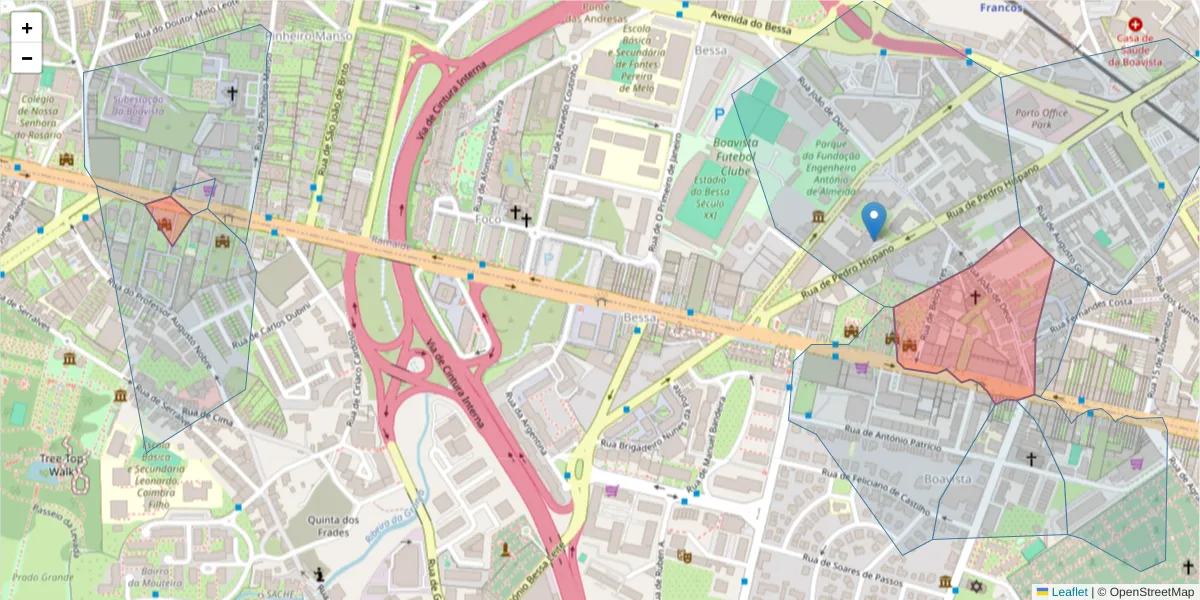 Mapa detalhado do código postal 4100-113 com limites, códigos postais vizinhos e agências dos correios
