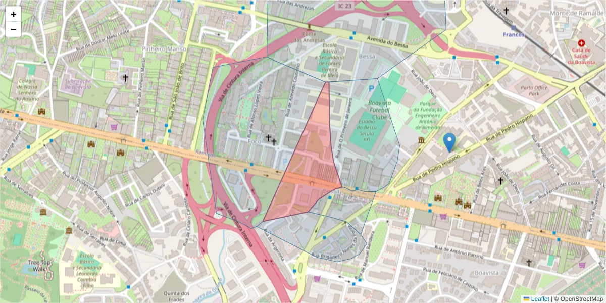 Mapa detalhado do código postal 4100-116 com limites, códigos postais vizinhos e agências dos correios