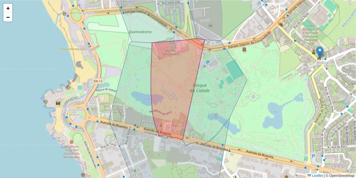 Mapa detalhado do código postal 4100-125 com limites, códigos postais vizinhos e agências dos correios