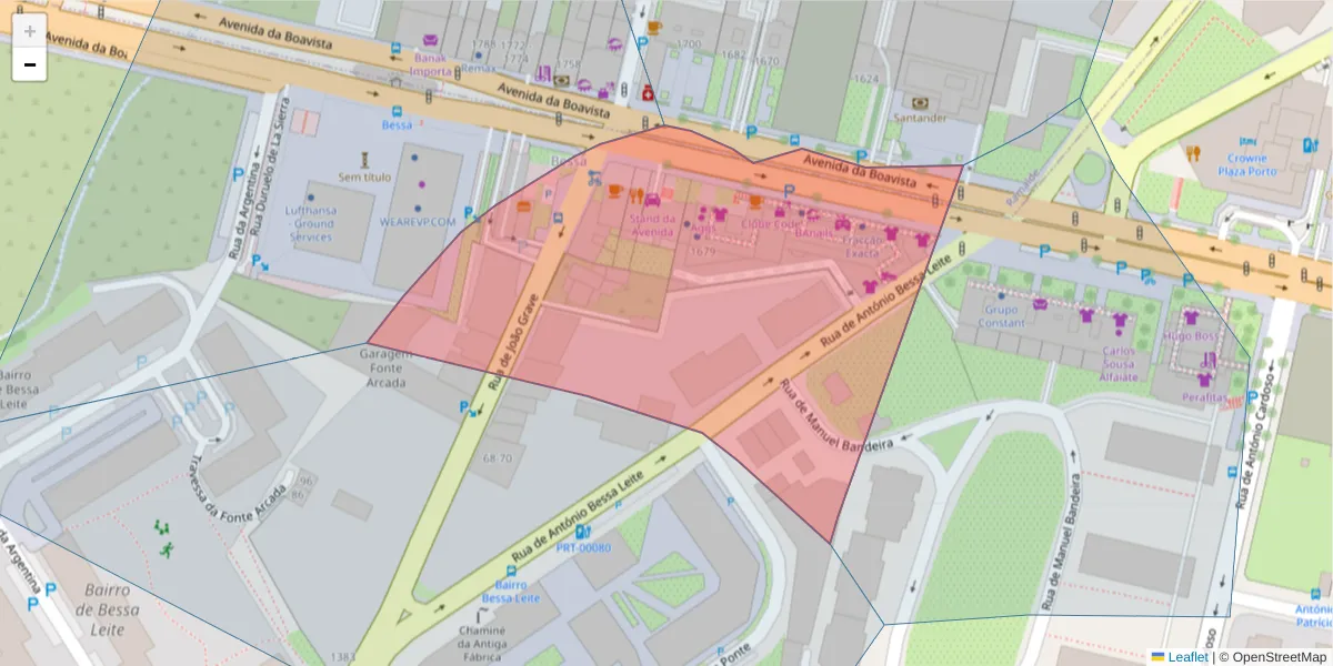 Mapa detalhado do código postal 4100-132 com limites, códigos postais vizinhos e agências dos correios