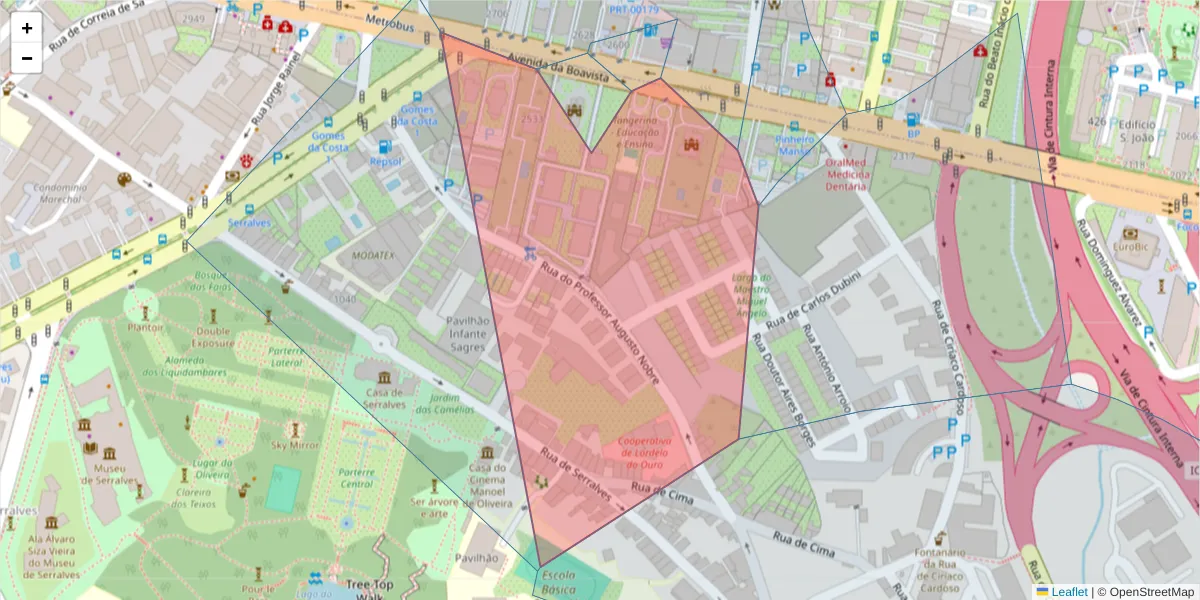 Mapa detalhado do código postal 4100-135 com limites, códigos postais vizinhos e agências dos correios