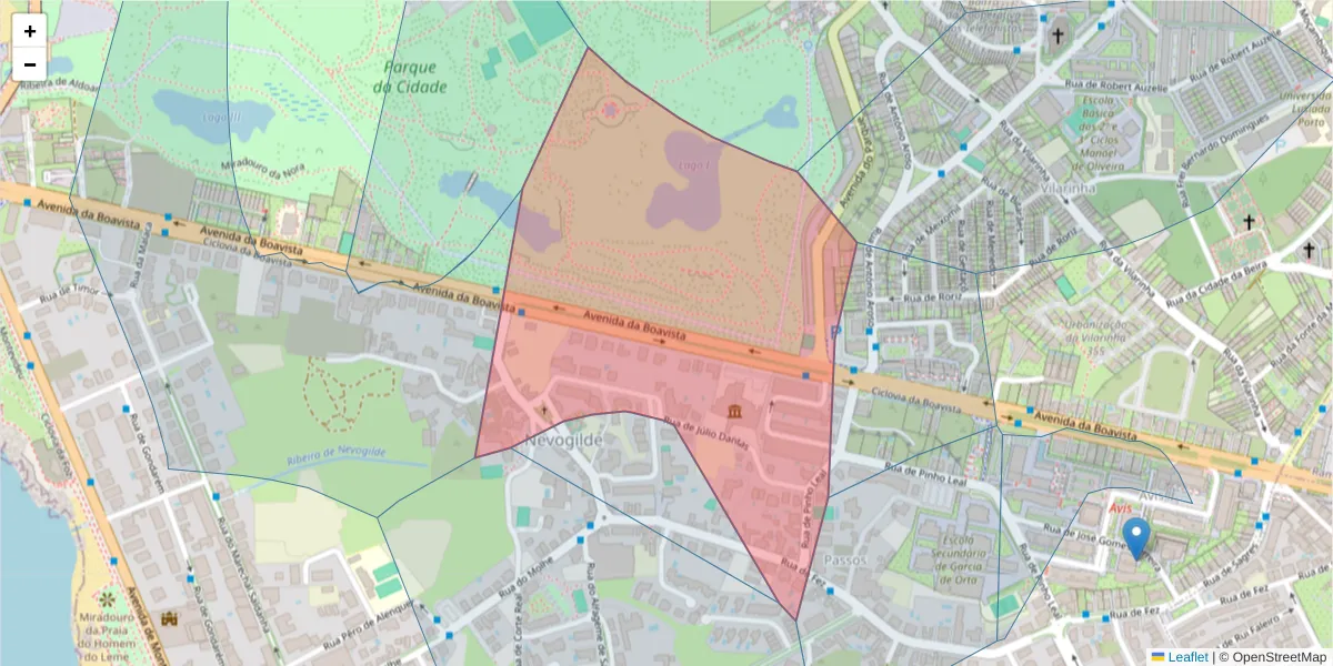 Mapa detalhado do código postal 4100-140 com limites, códigos postais vizinhos e agências dos correios