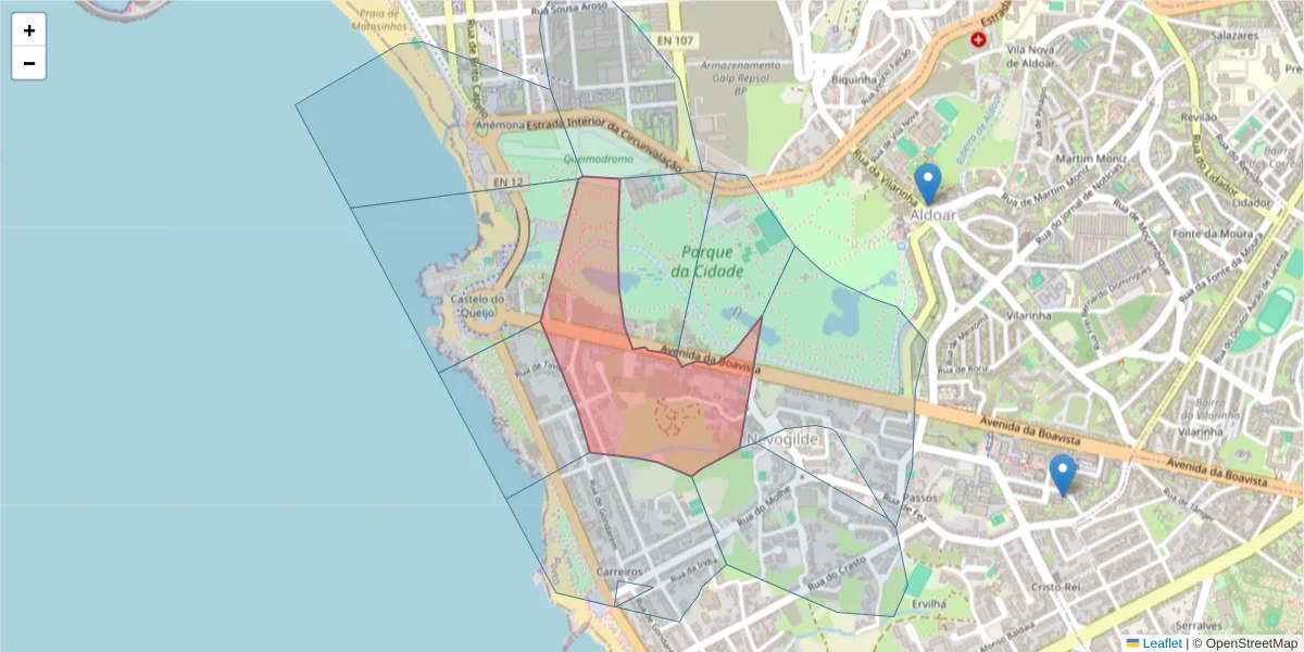 Mapa detalhado do código postal 4100-141 com limites, códigos postais vizinhos e agências dos correios