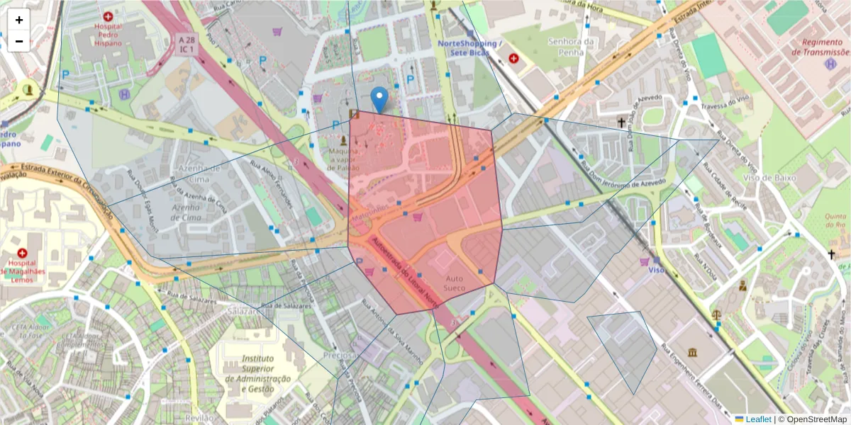 Mapa detalhado do código postal 4100-178 com limites, códigos postais vizinhos e agências dos correios