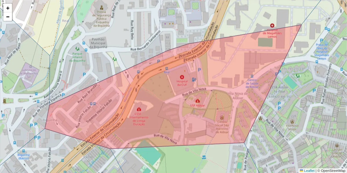 Mapa detalhado do código postal 4100-180 com limites, códigos postais vizinhos e agências dos correios