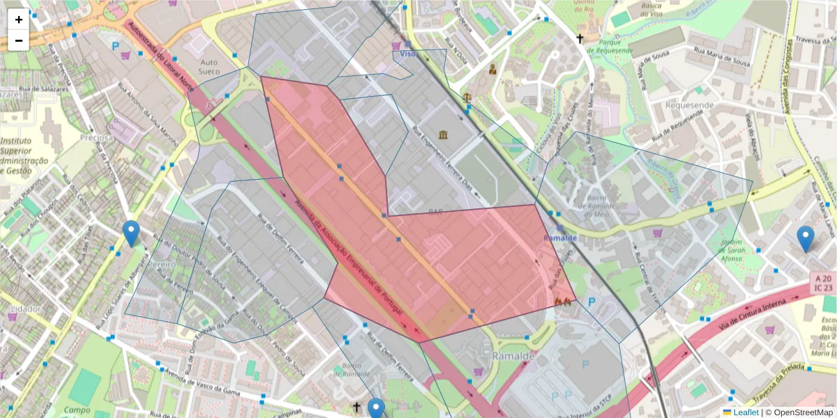 Mapa detalhado do código postal 4100-320 com limites, códigos postais vizinhos e agências dos correios
