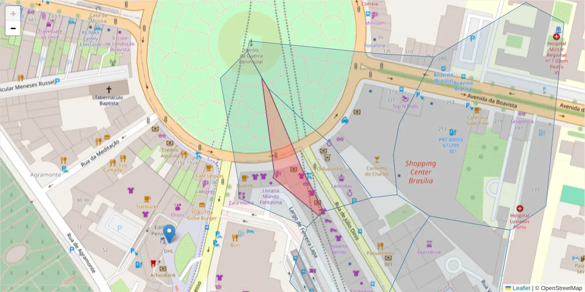 Mapa detalhado do código postal 4100-360 com limites, códigos postais vizinhos e agências dos correios