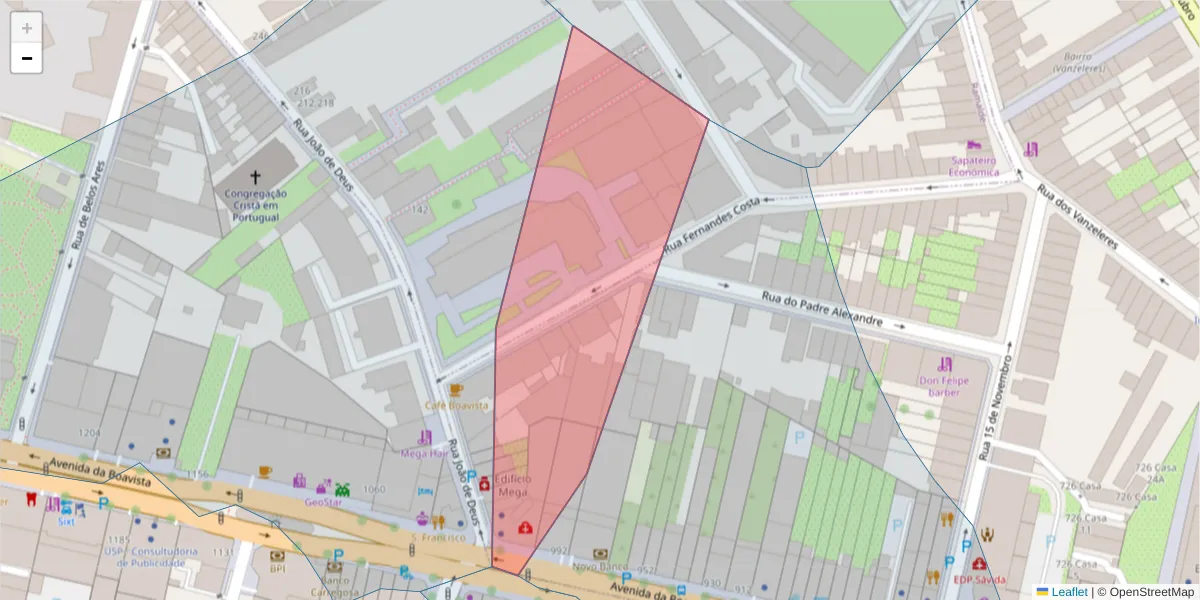 Mapa detalhado do código postal 4100-456 com limites, códigos postais vizinhos e agências dos correios