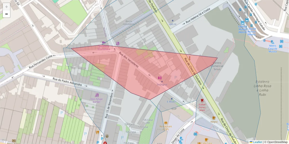 Mapa detalhado do código postal 4100-482 com limites, códigos postais vizinhos e agências dos correios