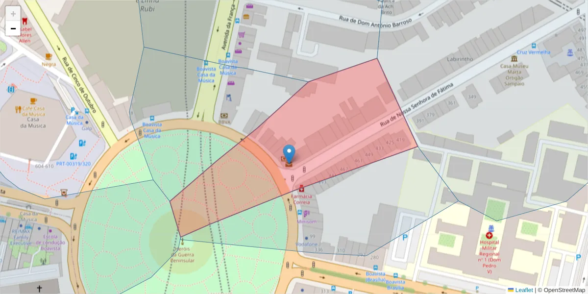 Mapa detalhado do código postal 4100-999 com limites, códigos postais vizinhos e agências dos correios