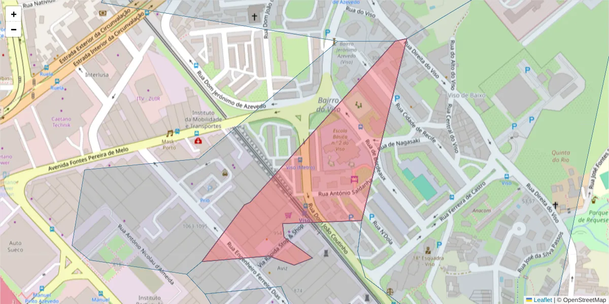Mapa detalhado do código postal 4149-008 com limites, códigos postais vizinhos e agências dos correios