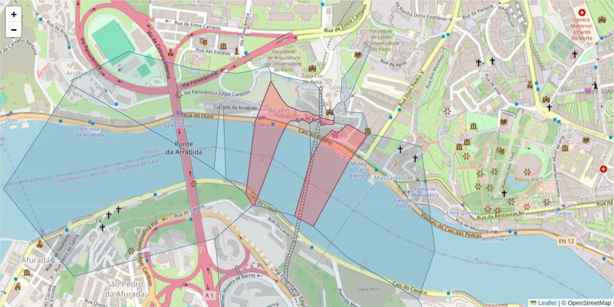 Mapa detalhado do código postal 4150-138 com limites, códigos postais vizinhos e agências dos correios
