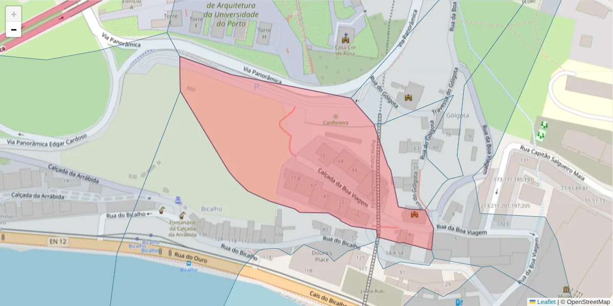 Mapa detalhado do código postal 4150-140 com limites, códigos postais vizinhos e agências dos correios