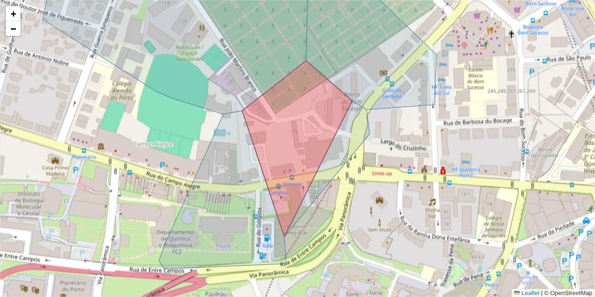 Mapa detalhado do código postal 4150-170 com limites, códigos postais vizinhos e agências dos correios