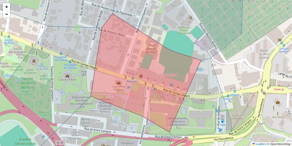 Mapa detalhado do código postal 4150-171 com limites, códigos postais vizinhos e agências dos correios