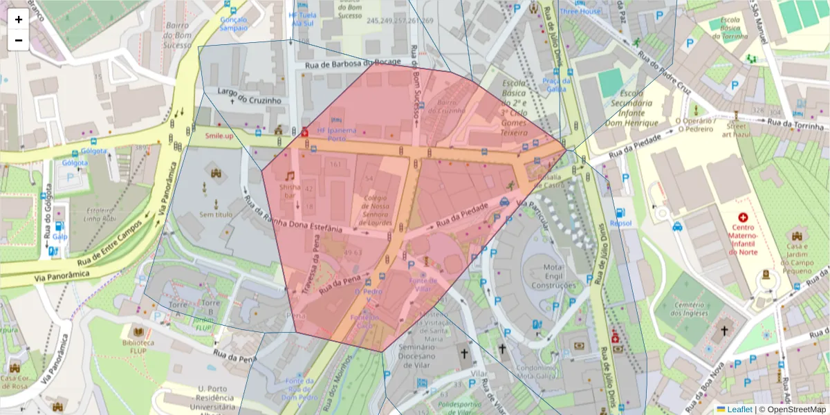 Mapa detalhado do código postal 4150-177 com limites, códigos postais vizinhos e agências dos correios