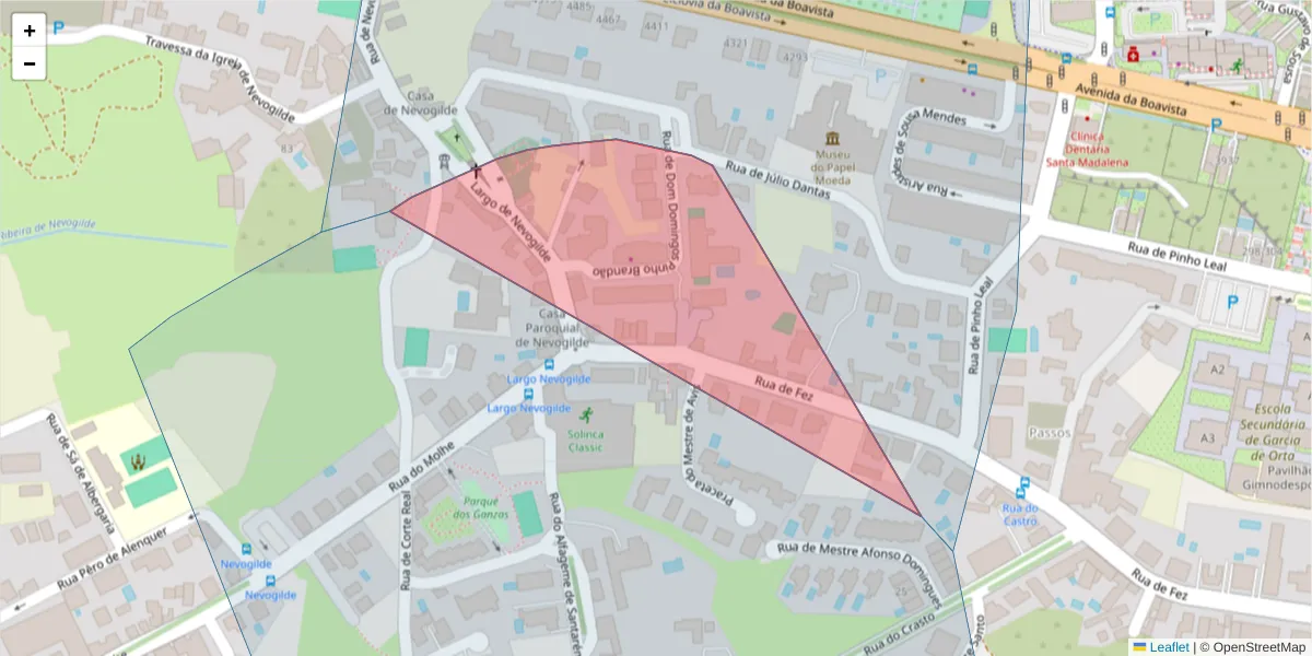 Mapa detalhado do código postal 4150-279 com limites, códigos postais vizinhos e agências dos correios