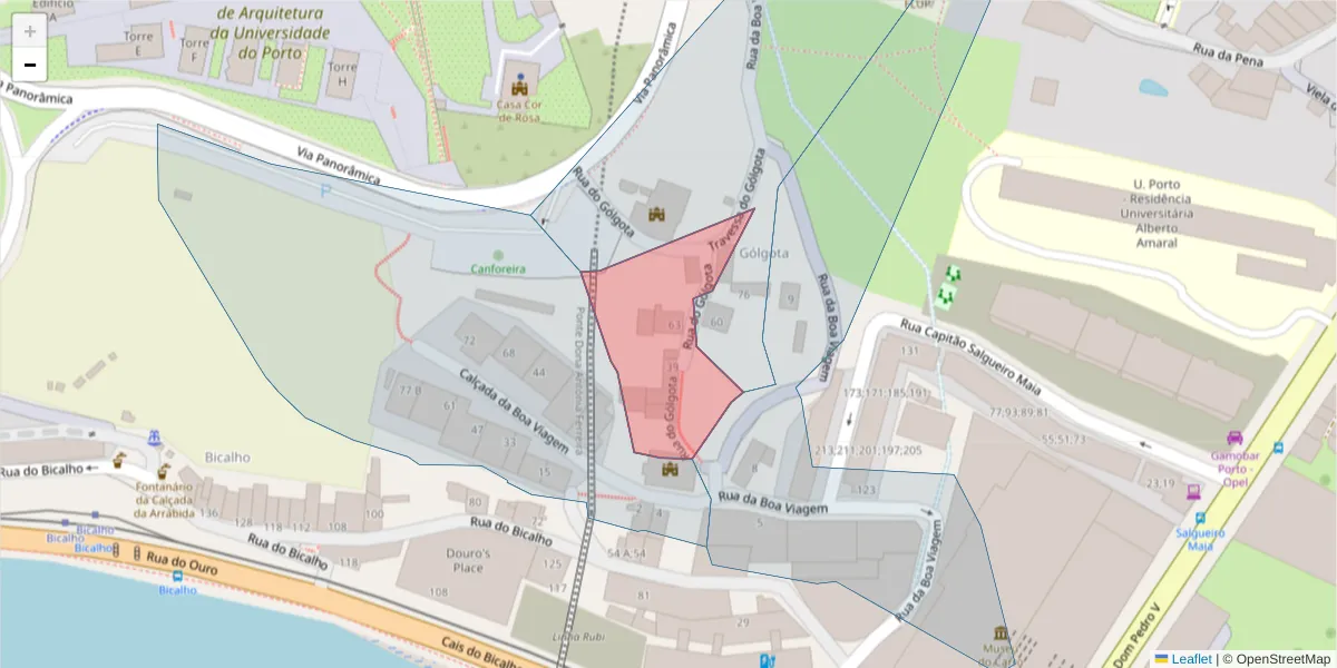 Mapa detalhado do código postal 4150-351 com limites, códigos postais vizinhos e agências dos correios
