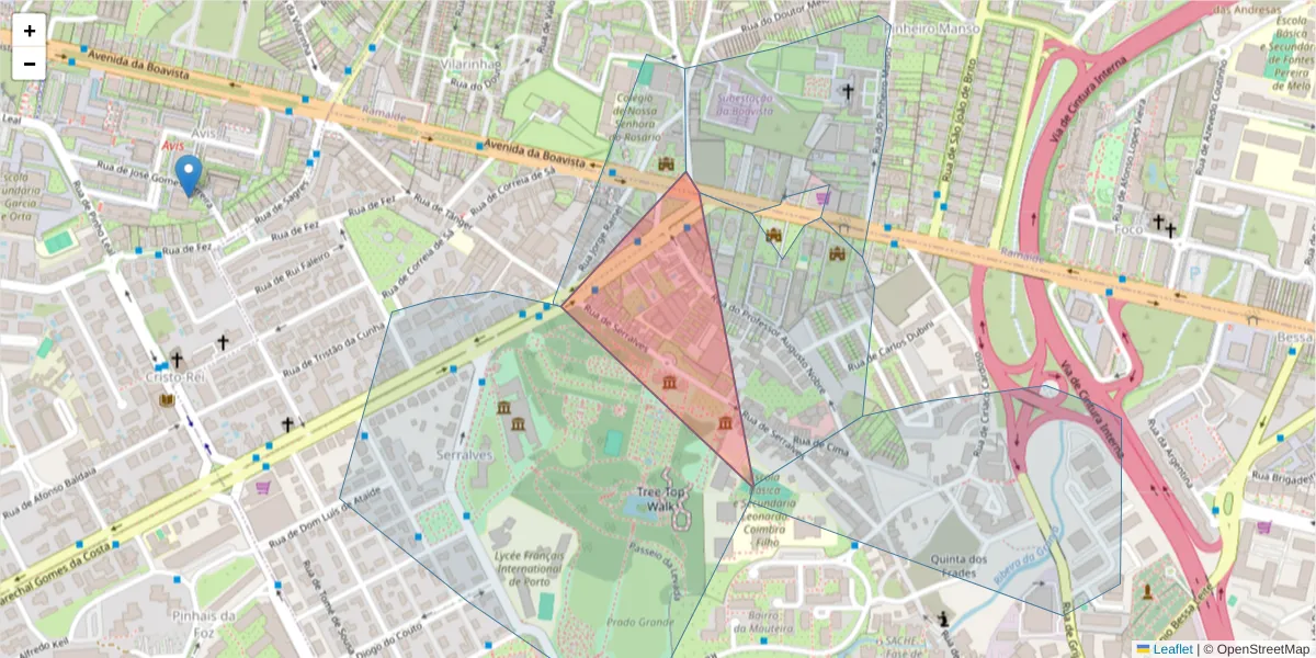 Mapa detalhado do código postal 4150-357 com limites, códigos postais vizinhos e agências dos correios