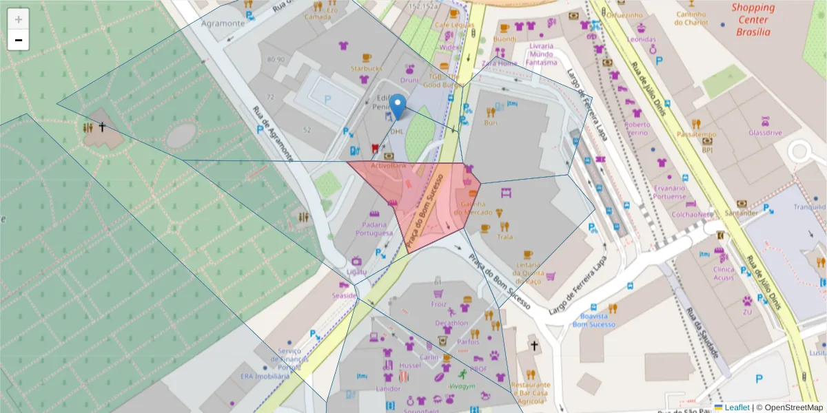 Mapa detalhado do código postal 4150-368 com limites, códigos postais vizinhos e agências dos correios
