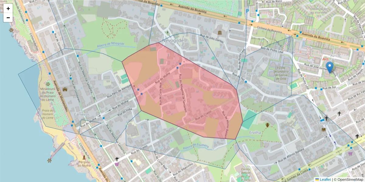 Mapa detalhado do código postal 4150-503 com limites, códigos postais vizinhos e agências dos correios