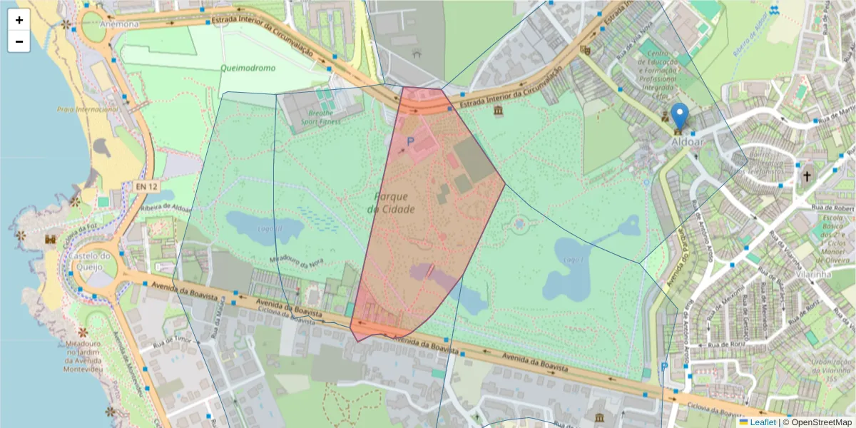 Mapa detalhado do código postal 4150-600 com limites, códigos postais vizinhos e agências dos correios