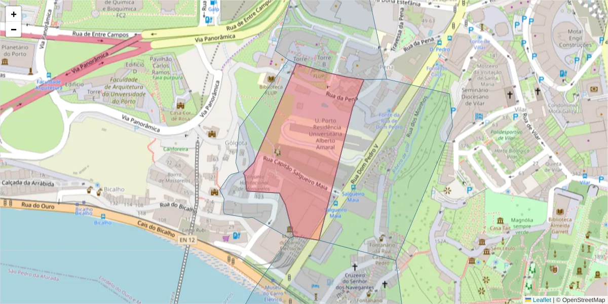 Mapa detalhado do código postal 4150-662 com limites, códigos postais vizinhos e agências dos correios