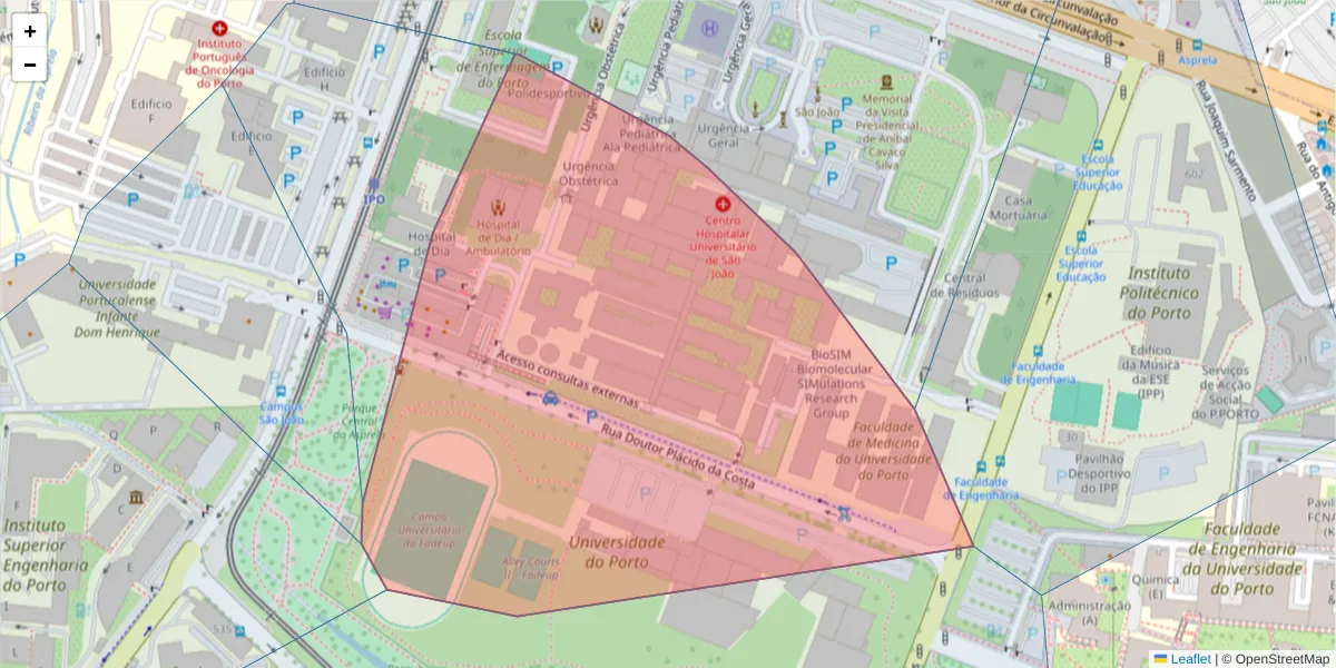 Mapa detalhado do código postal 4200-000 com limites, códigos postais vizinhos e agências dos correios
